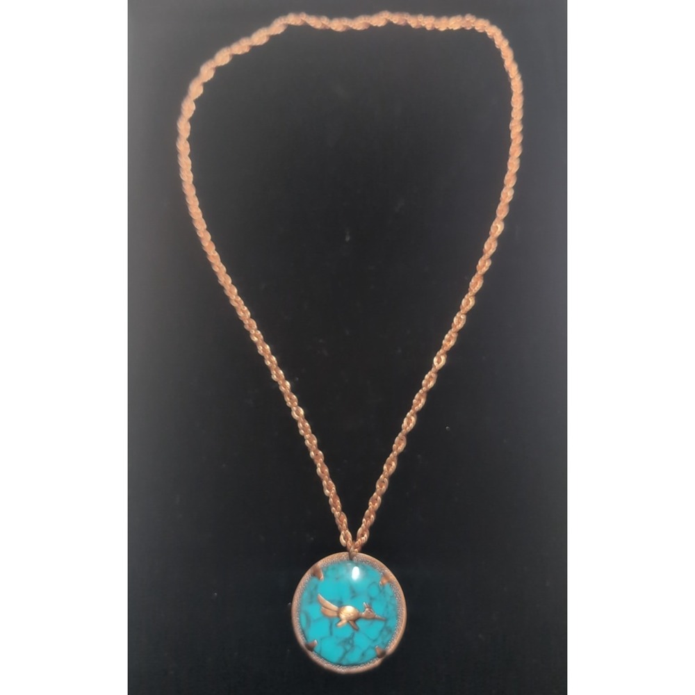 Copper Chain Necklace Faux Turquoise Native American Road Runner
